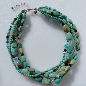 Silpada  925 Sterling Silver Turquoise Multi Strand Obsidian Necklace  N1299